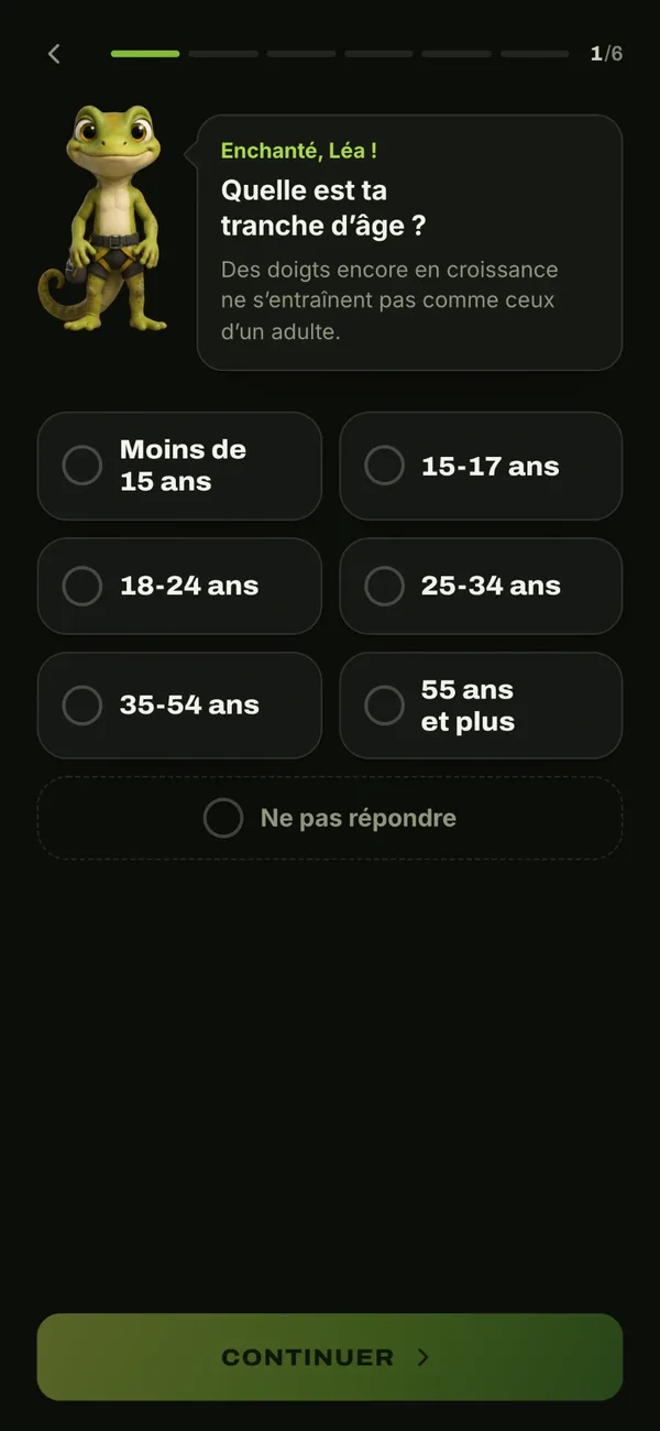 Question de l'onboarding : quelle est ta tranche d'âge ?